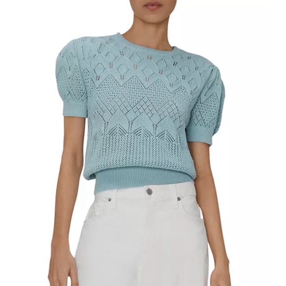 7 For All Mankind Puff Sleeve Pointelle Knit Sweater - Picture 1 of 3